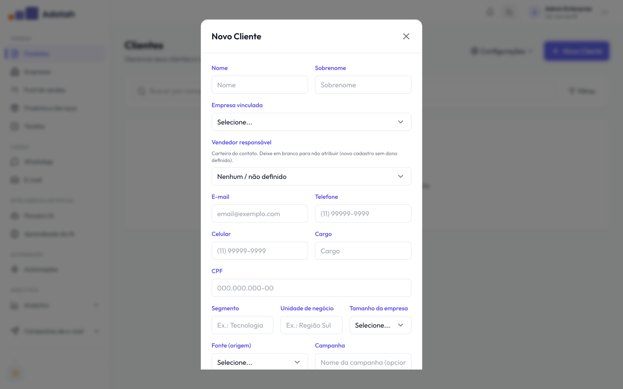 contatos modal novo