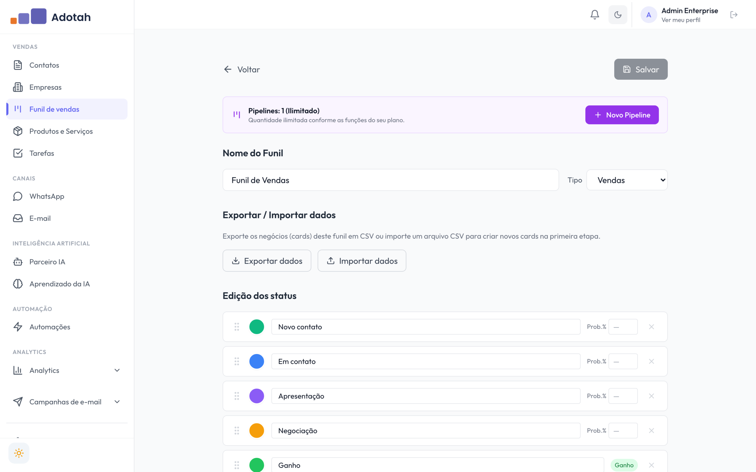 funil configuracoes